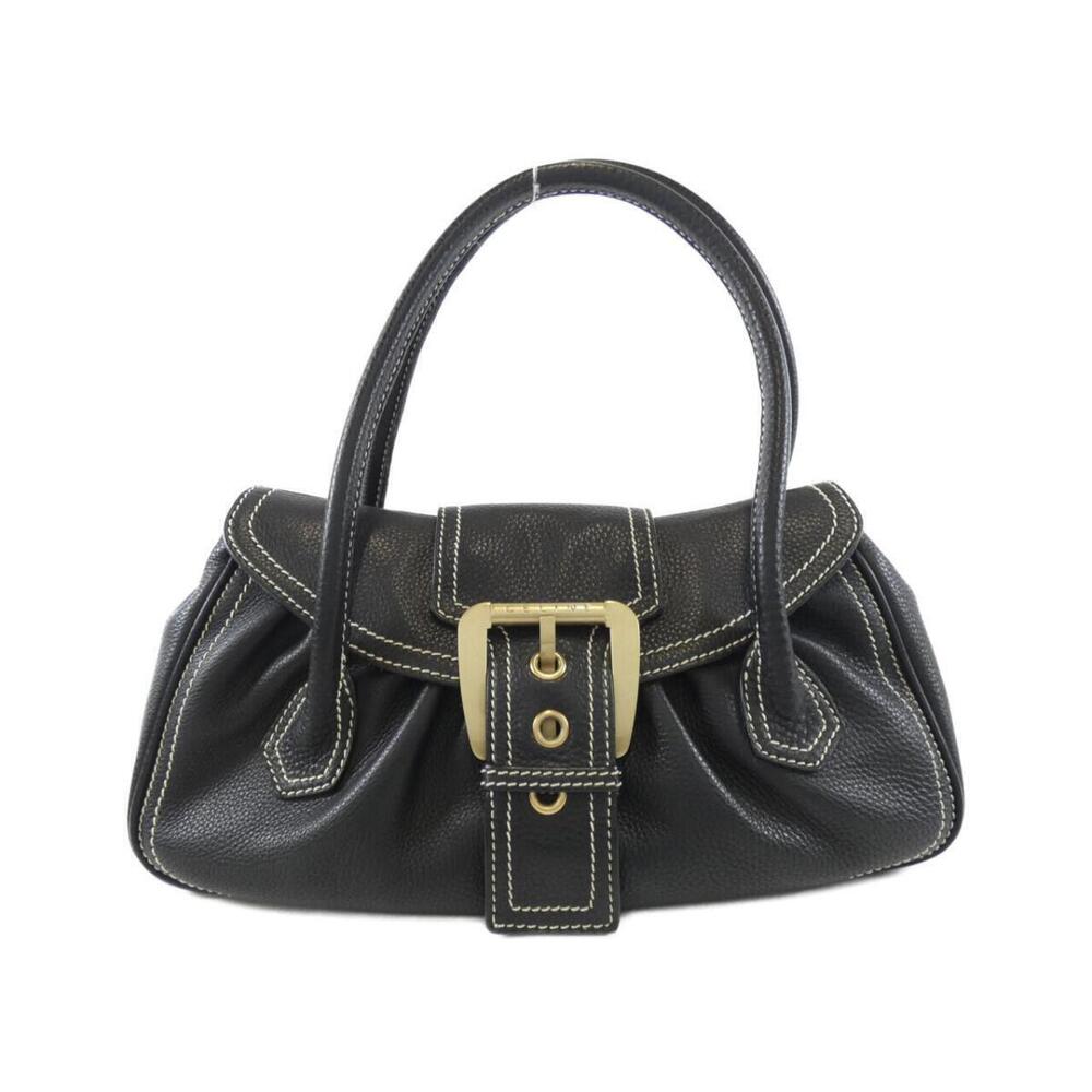 Celine leather top handle bag prominent contrast stitching Black